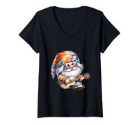 Mujer Guitar Playing Hippie GNOME For Women and Mom Peace Sign Camiseta Cuello V