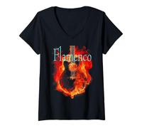 Mujer Guitarra acústica Flamenca Camiseta Cuello V