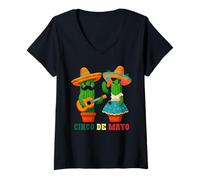 Mujer Guitarra Cactus Sombrero Cinco De Mayo Fiesta Mexicana México Camiseta Cuello V
