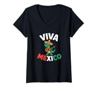 Mujer Guitarra Dinosaurio Viva Mexico Camiseta Cuello V