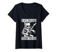 Mujer Guitarra Gato Rock and Roll Band Hombres Mujeres Niños Gato Divertido Camiseta Cuello V