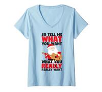 Mujer Guitarra Santa Dime Lo Que Quieres Divertido Navidad Camiseta Cuello V