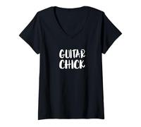 Mujer Guitarrista Chick Rock Jazz Blues Indie Música Country Músico Camiseta Cuello V