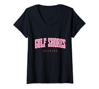 Mujer Gulf Shores Alabama Retro Rosa Camiseta Cuello V