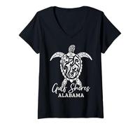 Mujer Gulf Shores Alabama Tortuga Marina Camiseta Cuello V