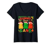 Mujer Gummy Bear Gang Christmas Candy Squad Kids Team Xmas Costume Camiseta Cuello V