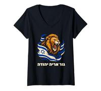 Mujer Gur Aryeh Yehuda León de Judá Bandera israelí hebrea Camiseta Cuello V