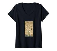 Mujer Gustav Klimt Árbol de la Vida Pintura Botánica Camiseta Cuello V