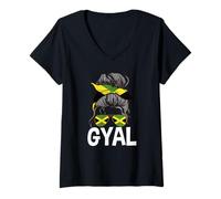 Mujer Gyal Jamaica Jamaica Bandera Gafas de Sol Rasta Diadema Camiseta Cuello V