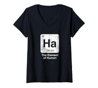 Mujer Ha El Elemento del Humor Divertida Ciencia Tabla Periódica Camiseta Cuello V
