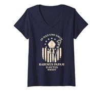 Mujer Habemus Papam Electus MMXXV - Vaticano Papal León XIV Católico Camiseta Cuello V