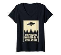 Mujer Habitado temporalmente por una entidad espacial OVNI Moon Day Alien Camiseta Cuello V