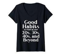 Mujer Habits for 20s 30s 40s and Beyond Life Journey Funny Vintage Camiseta Cuello V