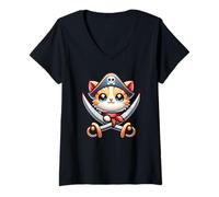 Mujer Habla como un día pirata pirata capitán gato gatito lindo Camiseta Cuello V