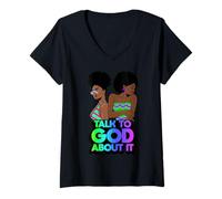 Mujer Habla con Dios al respecto melanina Cristiana Negra Amor Cristiano Camiseta Cuello V
