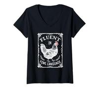 Mujer Habla con fluidez el lenguaje de Las Aves - Funny Chicken Farm Vibe Camiseta Cuello V