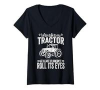 Mujer Habla con mi tractor Humor Granjero divertido Camiseta Cuello V
