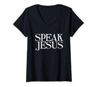 Mujer Habla Jesús Nombre Inspirador sobre Todo Nombres Cristiano Camiseta Cuello V