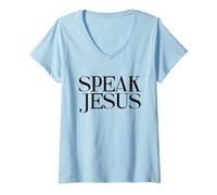 Mujer Habla Jesús Nombre sobre Todos Nombres Inspirador Cristiano Camiseta Cuello V