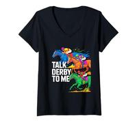 Mujer Háblame del Derby Carreras de Caballos Amor Ecuestre Camiseta Cuello V