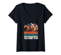 Mujer Háblame del derby Carreras de caballos Amor ecuestre Camiseta Cuello V
