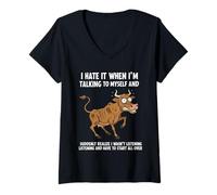 Mujer Hablando Conmigo Mismo Diseño de Humor de Vaca para Amantes de los Animales Camiseta Cuello V