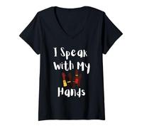 Mujer Hablo con mis Manos ASL Sordo Orgullo Inclusivo Diseño Camiseta Cuello V