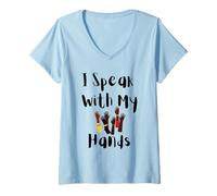 Mujer Hablo con mis Manos ASL Sordo Orgullo Inclusivo Diseño Camiseta Cuello V