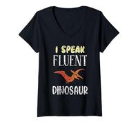 Mujer Hablo Fluido Dinosaurio Amante Niños Dinosaurios Dinosaurio Camiseta Cuello V
