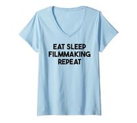 Mujer Hacer Cine Divertido - Comer Dormir Filmmaking Repeat Camiseta Cuello V