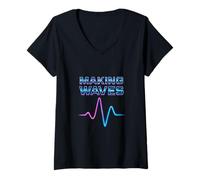 Mujer Hacer Ondas sonoras Beats Beat Makers Productor Musical Camiseta Cuello V