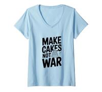 Mujer Hacer Pasteles no Guerra Divertido Amante de Hornear Camiseta Cuello V
