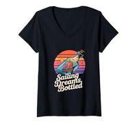 Mujer Hacer un barco en una botella Arte de 'Sailing Dreams' Camiseta Cuello V