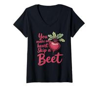 Mujer Haces Que mi corazón se salte un Juego de Palabras con Remolacha, Divertido Amante de Las Verduras Camiseta Cuello V