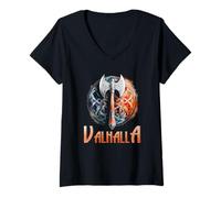 Mujer Hacha vikinga runas nórdicas vikingas Nordmann Valhalla Camiseta Cuello V