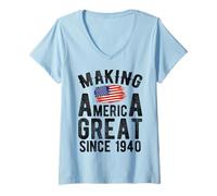 Mujer Haciendo Grande a Estados Unidos Desde 1940 86 años Hombres Mujeres Camiseta Cuello V