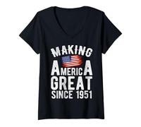 Mujer Haciendo grande a Estados Unidos desde 1951 74 años Hombres Mujeres Camiseta Cuello V