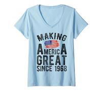 Mujer Haciendo Grande a Estados Unidos Desde 1968 58 años Hombres Mujeres Camiseta Cuello V