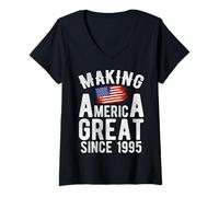 Mujer Haciendo grande a Estados Unidos desde 1995 30 años Hombres Mujeres Camiseta Cuello V