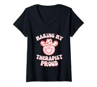 Mujer Haciendo que mi terapeuta se sienta orgulloso terapia de consejería retro ansiedad Camiseta Cuello V