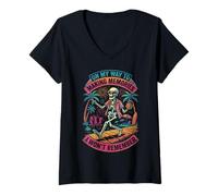 Mujer Haciendo Recuerdos Que no recordaré Esqueleto Divertido Camiseta Cuello V