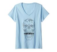 Mujer Hack El Planeta Tierra Cráneo Binario Computadora Código Hack Camiseta Cuello V