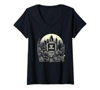 Mujer Hackear el sistema Sociedad Red Computadora Cyberpunk Vaporwave Camiseta Cuello V