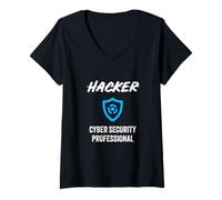 Mujer Hacker Cyber Security Professional Shield Hackers Título del puesto Camiseta Cuello V