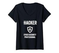 Mujer Hacker Cyber Security Professional Shield Hackers Título del puesto Camiseta Cuello V