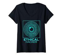 Mujer Hacker ético Ciberseguridad Tech Eye Computer Coder Camiseta Cuello V