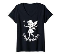 Mujer Hada Bailando en Corona de Flores Camiseta Cuello V