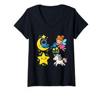 Mujer Hada Unicornio Luna Estrella Camiseta Cuello V