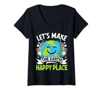 Mujer Hagamos la Tierra un Lugar Feliz Camiseta Cuello V