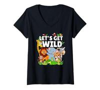 Mujer Hagamos una Fiesta Salvaje en el zoológico un día en el zoológico Zoo Safari Animal Camiseta Cuello V